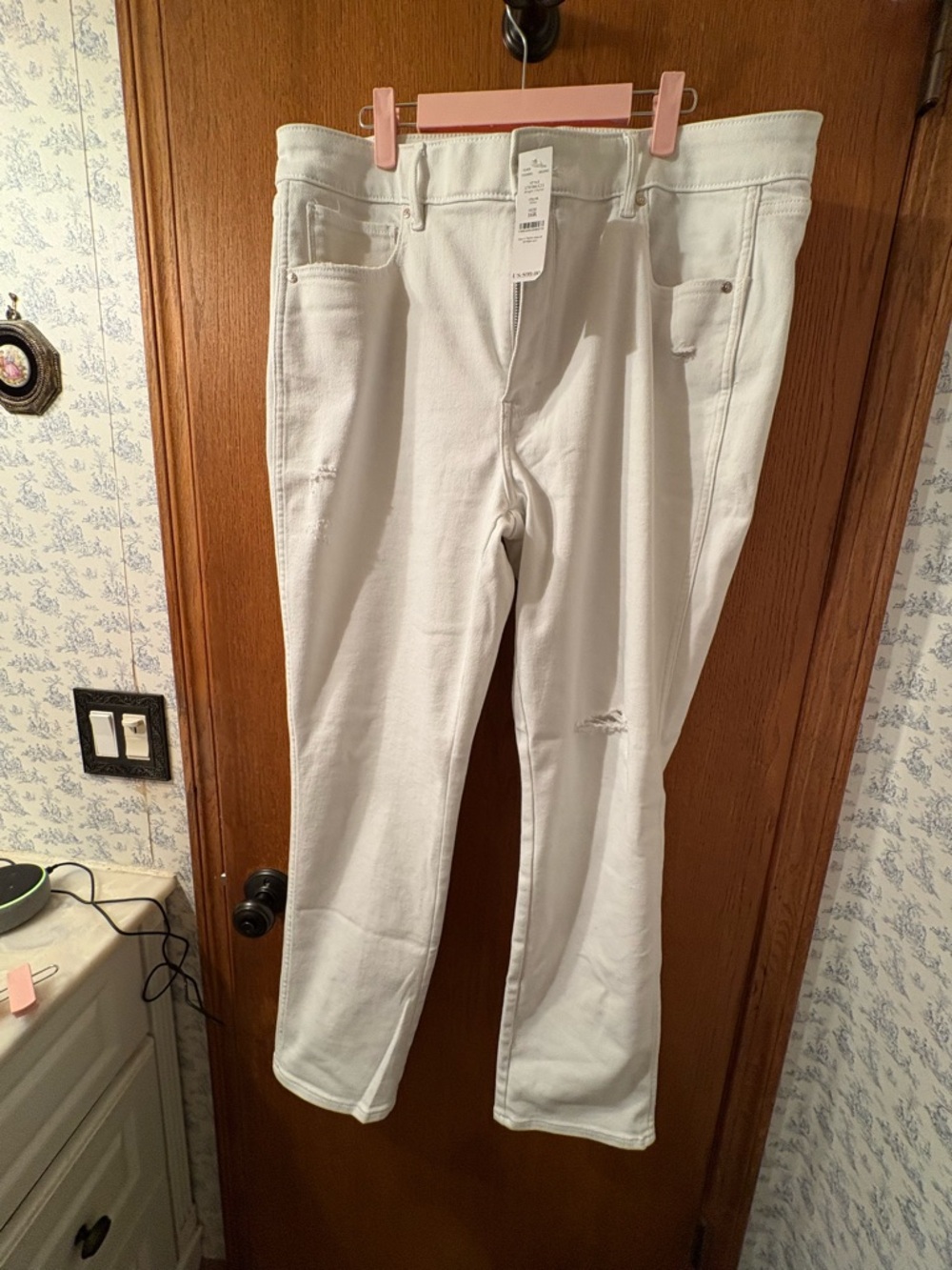 White House Black Market High-Rise Distressed Straight Jean Jeans White NWT 16 R - Picture 2 of 7